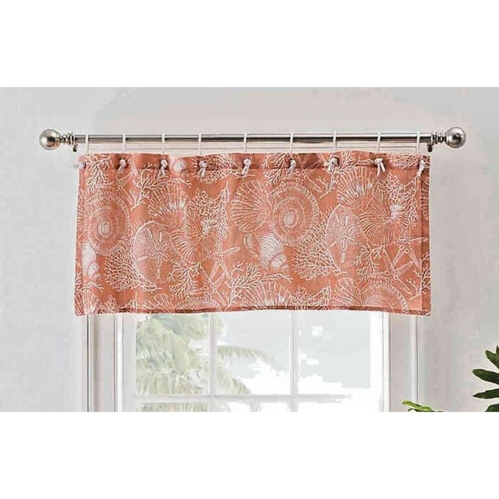 Seashell Coral Valance with Rope Tie Top Beach Summer Seaside Nautical Coastal